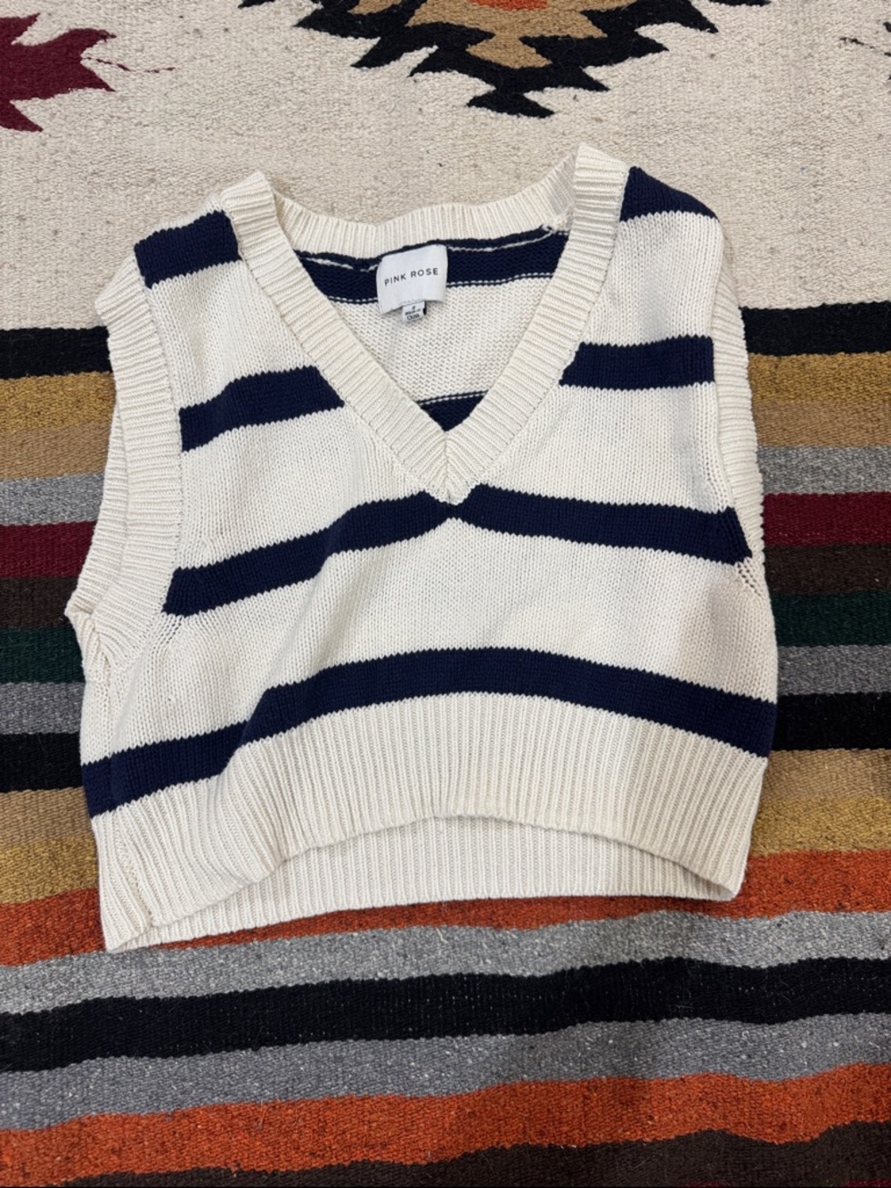 Pink Rose Cream & Navy Striped Knit Vest
